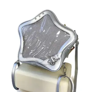 Star Shaped 3-Way Convertible Ita Bag, Clear Acrylic Display Backpack for Anime K-Pop Fans, Detachable Straps Pentagram Pin Bag