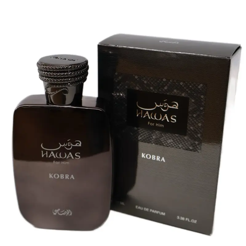 Rasasi Hawas Kobra Eau de Parfum (EDP) for Men - Woody Aromatic Arabian Unisex Fragrance with Bergamot, Cinnamon, Amber, Green Tea, Musk - 3.4 fl oz/100ml Men's Cologne, EDP Liquid Colognes, Single Item, Adults, Bergamot Mix, 100 Ml Perfume, Arabic, Regul
