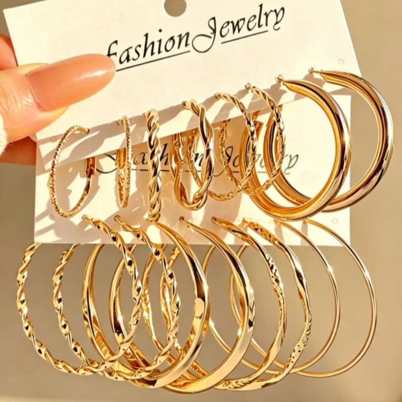 Ligui 8 Pairs Trendy Large Hoop Earrings Set, Minimalist French Vintage & Y2K Style Small Hoops, Lightweight Fashion Ear Jewelry Set, Earrings Stack, Lightweight Stackable Earrings
