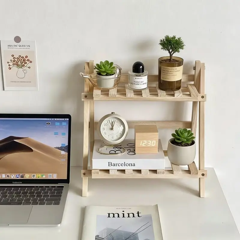 Trapezoidal 2-Layer Desktop Bookshelf Holder Rack - Office Desk Accessories, Book Stand for Office Efficiency, Home Organizing & Book Storage Ideas