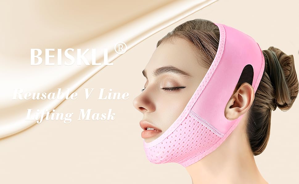 Reusable V-Line Lifting Facial Mask with Chin Strap, Daily Jaw Exerciser for Sagging Skin (Black)
