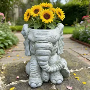 Creative Elephant Flower Pot - Eco-friendly Resin Sculpture Craft | Sitting Elephant Shape | Outdoor Garden Waterproof and Sunproof Ornament | Balcony Garden Decoration | Home Decor Enhancement | Modern Art Creative Gift | Potted Succulent Plant Container