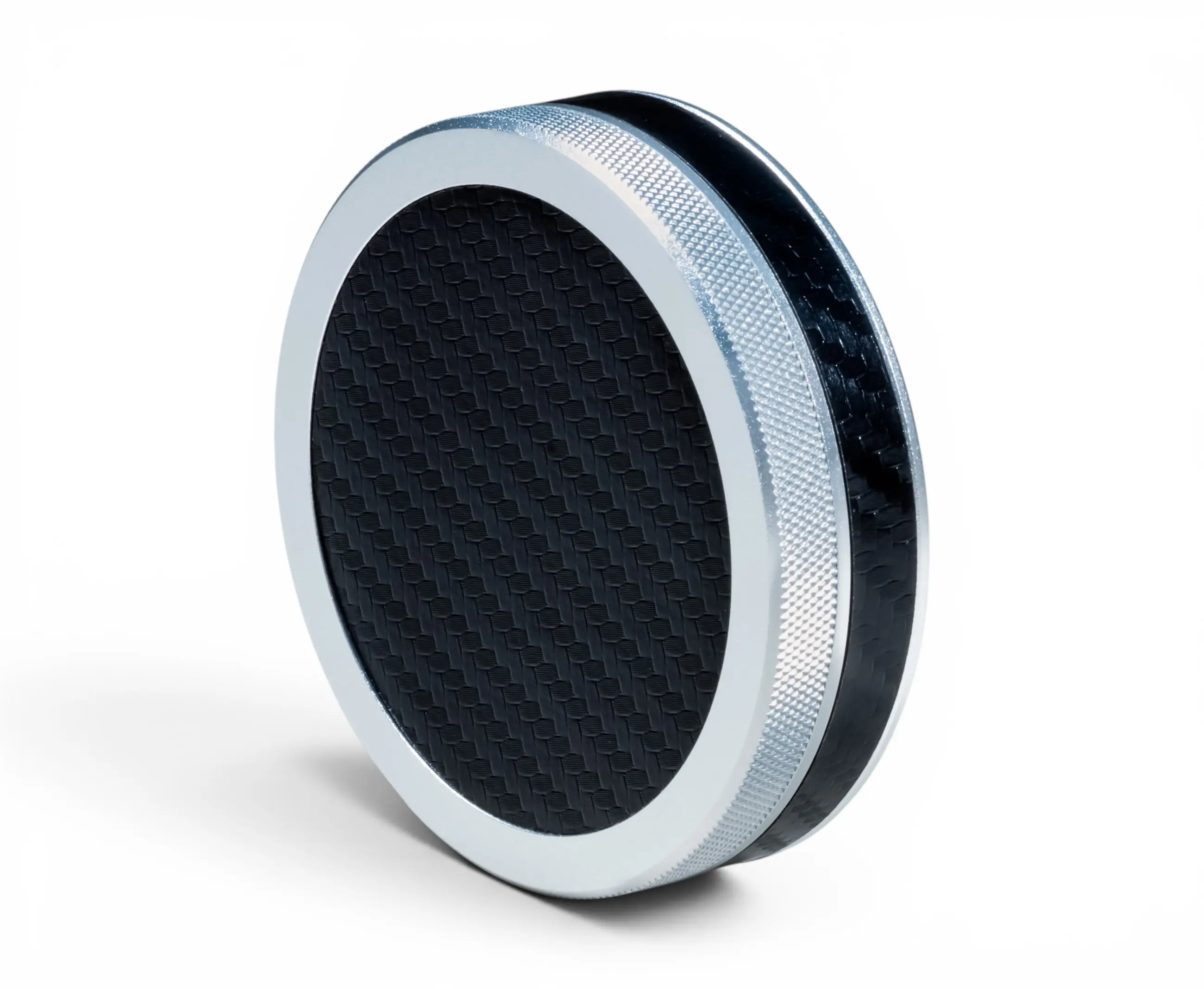 Silver on Black Carbon Fiber | Ruk Can Slim | EDC Storage Can | Airtight Seal for Freshness | 100% Genuine Leather Top & Band | Aluminum Metal Tin