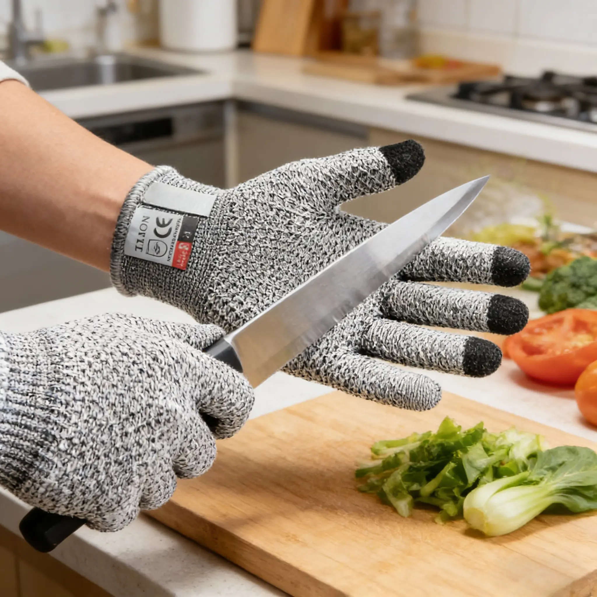 2pcs Cut Resistant Gloves - Level 5 Protection, Touchscreen Capable, Grey Lightweight High-Resistance Protective Work & Cleaning Gloves for Kitchen, Gardening Safety Gear, Protective Work Gloves, High-Resistance Cleaning Gloves