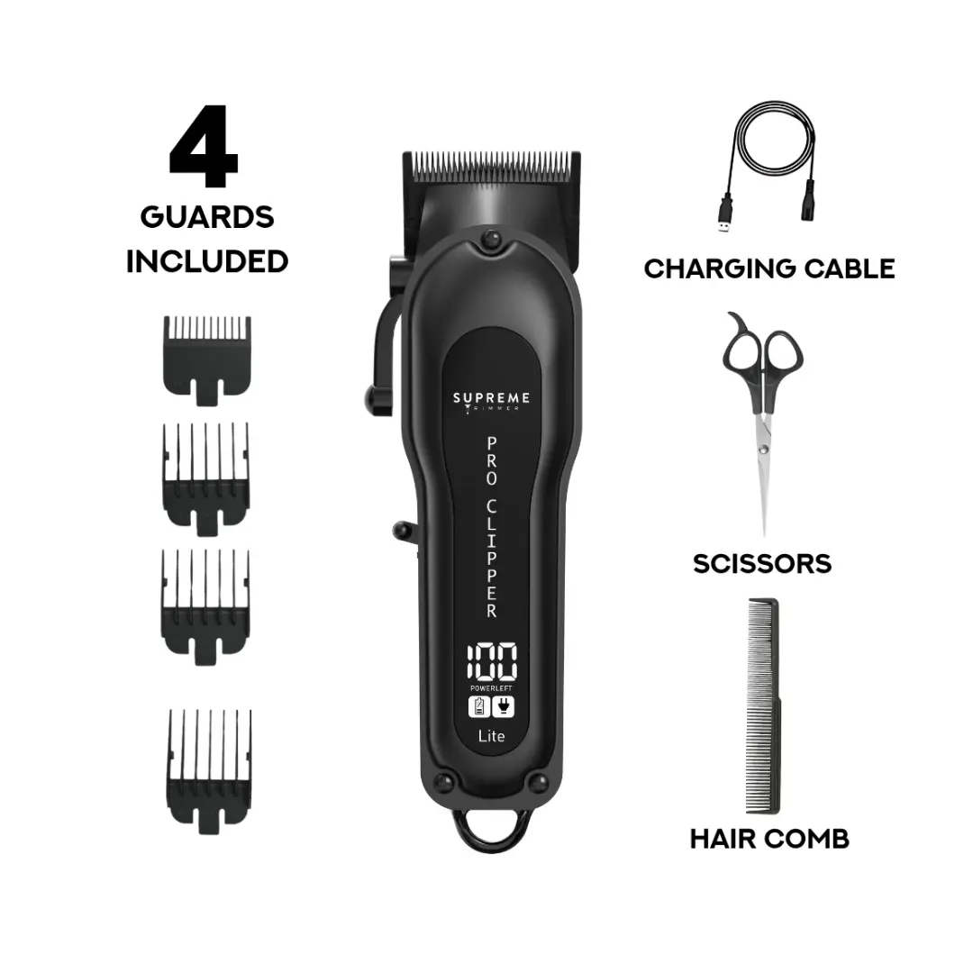 Supreme Trimmer Pro Clipper Lite with 4 Guards, Brush, and Comfort Lightweight Salon 6000-6500 RPM DC Motor 3.5 Hours Working Time