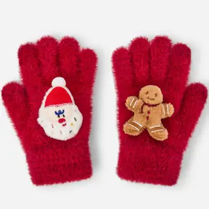 Balabala Christmas Collection Cozy Kids Gloves & Scarf Set with Festive Santa & Gingerbread Man Patches Soft Warm & Flexible Winter Accessories
