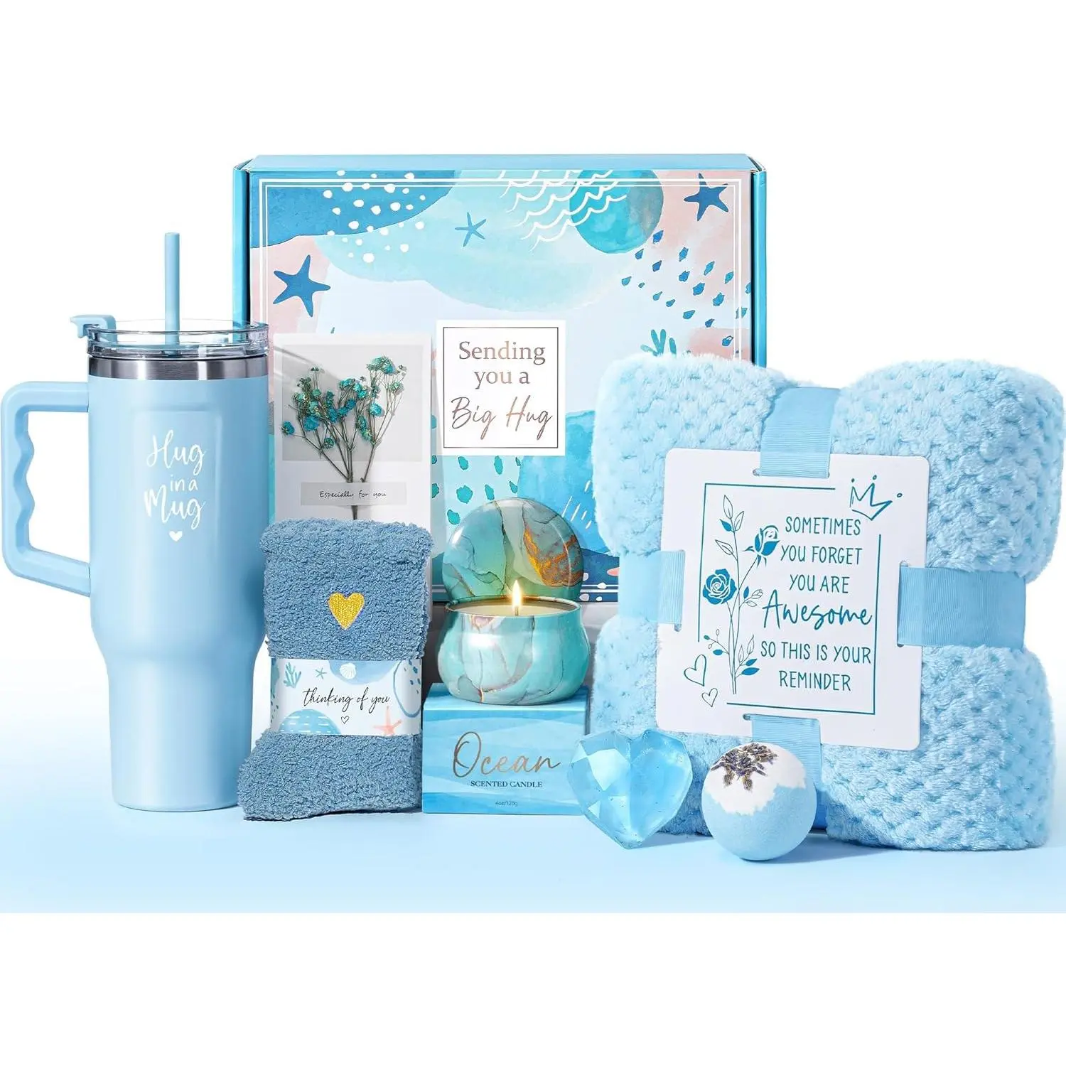 Birthday Gifts for Women Self Care Gifts Get Well Soon Gifts,  Relaxing  Gifts Basket Care Package w/ Flannel Blanket 40 OZ Tumbler, Christmas Anniversary Gift for Mom Wife Friends Sisters Her