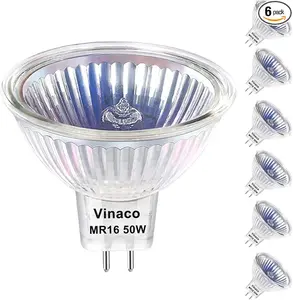 Vinaco MR16 Bulb，6 Pack MR16 Halogen Bulb 50W GU5.3 Base, 800LM High Output 12V 50W, 2800K Warm White Dimmable with Clear Glass Cover, Track Lights