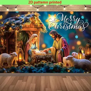 One Piece Christmas Multi-Purpose Background Banner, Exquisite Polyester, Manger Jesus Birth Pattern, Suitable for Winter New Year Home Outdoor Hanging Party Photography Background Cloth