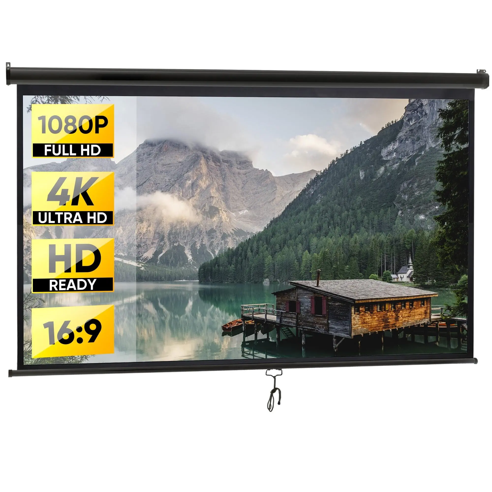 SuperDeal 100" Diagonal 16:9 Projection Screen HD Manual Pull Down Home Theater Accessories Metal Frame Audio Black 4K Ready, Home Cinema Projector, Projector, 100 In, Manualpulldown