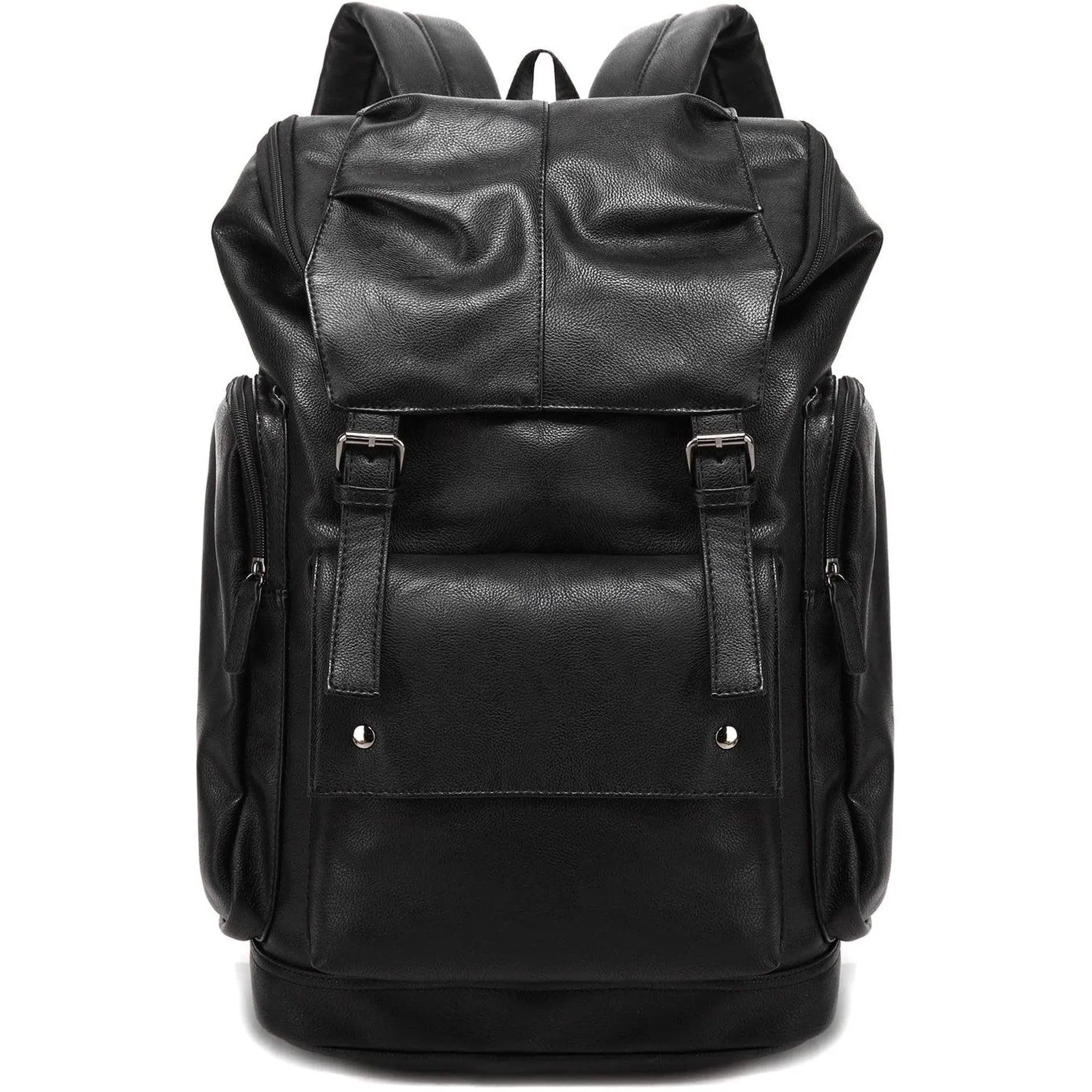 FR Fashion Co. Men's 17" Premium Vegan Leather Laptop Backpack 22L Capacity Durable YKK Zippers for Travel Daily Use Plain Pattern