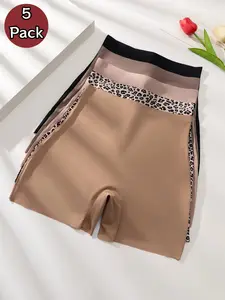 Women's Leopard Print High-Waisted Underwear Panties Set, Breathable Seamless Design, Comfortable Elastic Fabric, Ideal for All Seasons