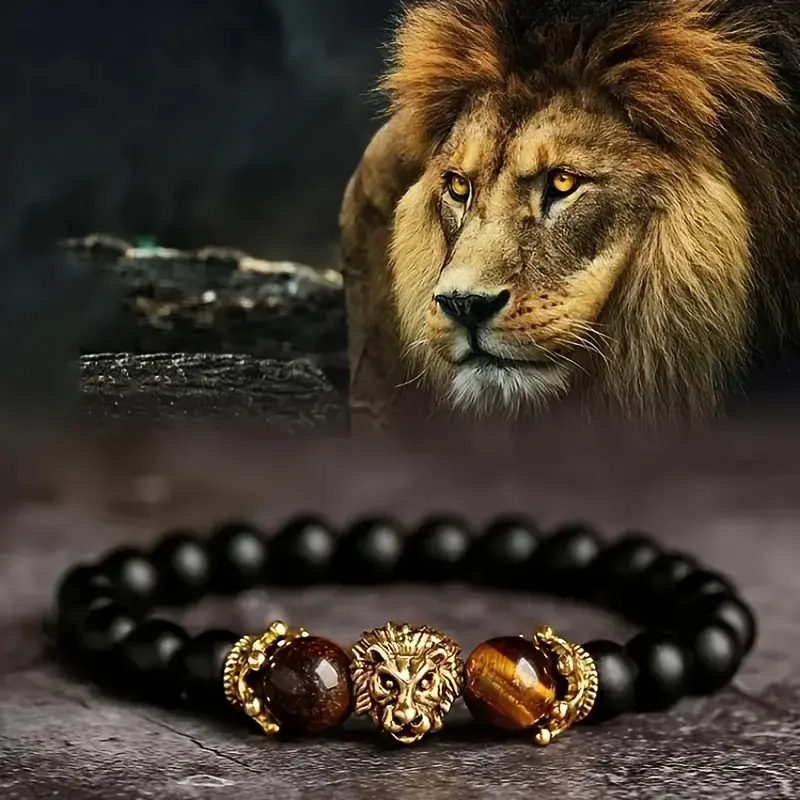 [Sparkling Tiger Eye Bracelet] 1pc Artificial Crystal Yellow Tiger Eye Black Round Bead Elastic Bracelet | Natural Beaded Lion Bracelet Jewelry Gift - Sparkling Tiger Eye Jewelry - Perfect Gift For Loved Ones bracelets for women bracelet stack