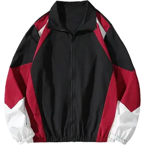 Men's Varsity Jacket Zipper Color Block Windbreaker Jackets Long Sleeve Coats Streetwear