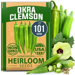 Clemson Spineless Okra Seeds Pack - 101 Non-GMO Heirloom Vegetable Seeds, Premium Garden Seeds, Harvest Fresh Okras with Our Okra Seeds for Planting Outdoors (Abelmoschus esculentus)