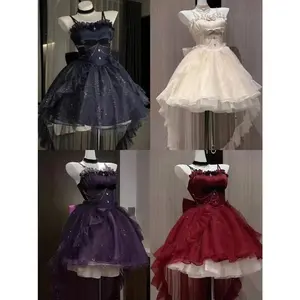 Vintage Gothic Lolita Dress Set Women Harajuku Y2k Bow Ruffles Party Dress Female Elegant Korean Popular Clothes French Summer