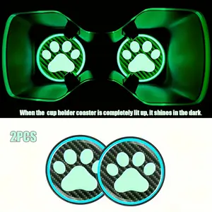 2pcs Adorable Cat Paw Car Cup Coasters - Glow-in-the-Dark Luminous Auto Mats, Soft Durable Non-Slip Shockproof Vehicle Cup Holder Inserts, Effectively Prevents Spills, Sliding, Scratches & Dust, Protects Cup Holders from Wear & Tear