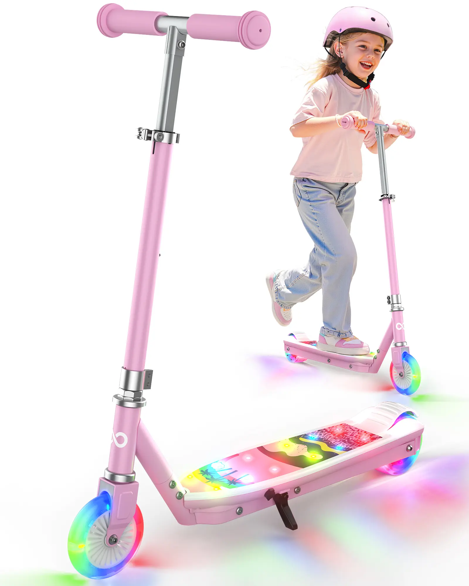 Gyroor Kids Electric Scooter with LED Lights 2-Level Adjustable Handlebar 5 MPH Safe Speed Foot Sensor Start Rear Brake 2-Hour Charge 121 lbs Max Load for Boys & Girls Ages 6-12