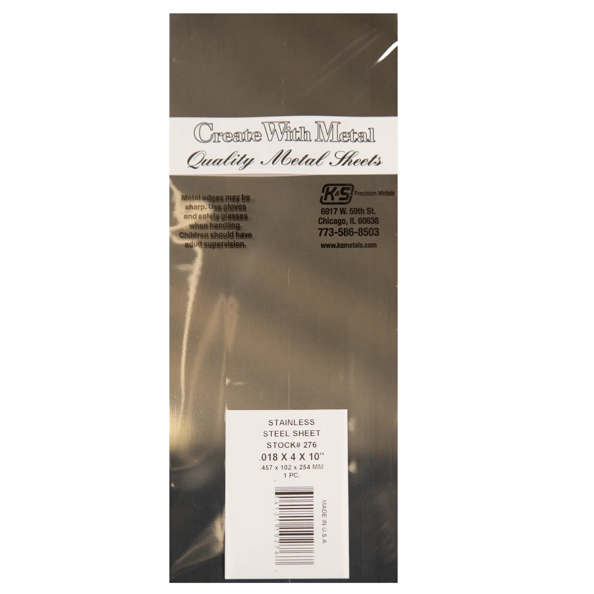Stainless Steel Sheet: 0.018" Thick x 4" Wide x 10" Long (1 Piece)
