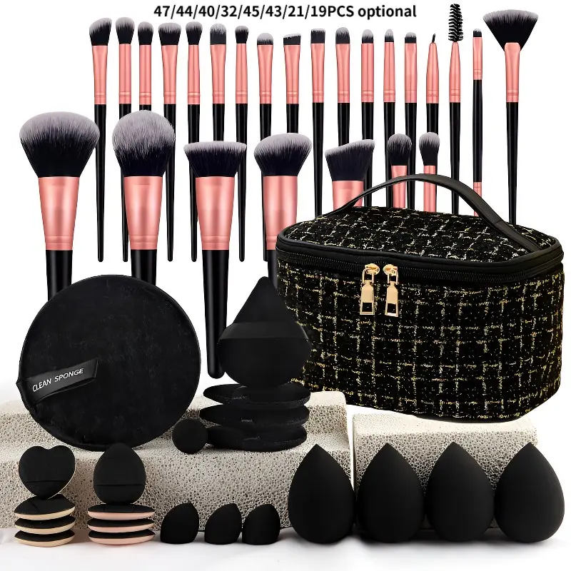 Professional Makeup Brush Set Complete, Cosmetic Brush, Makeup Brushes Set, Portable Travel Beauty Tools, Face Eye Makeup Brush Combo, Includes Sponge Puff Storage Bag, Makeup Brushes Kits