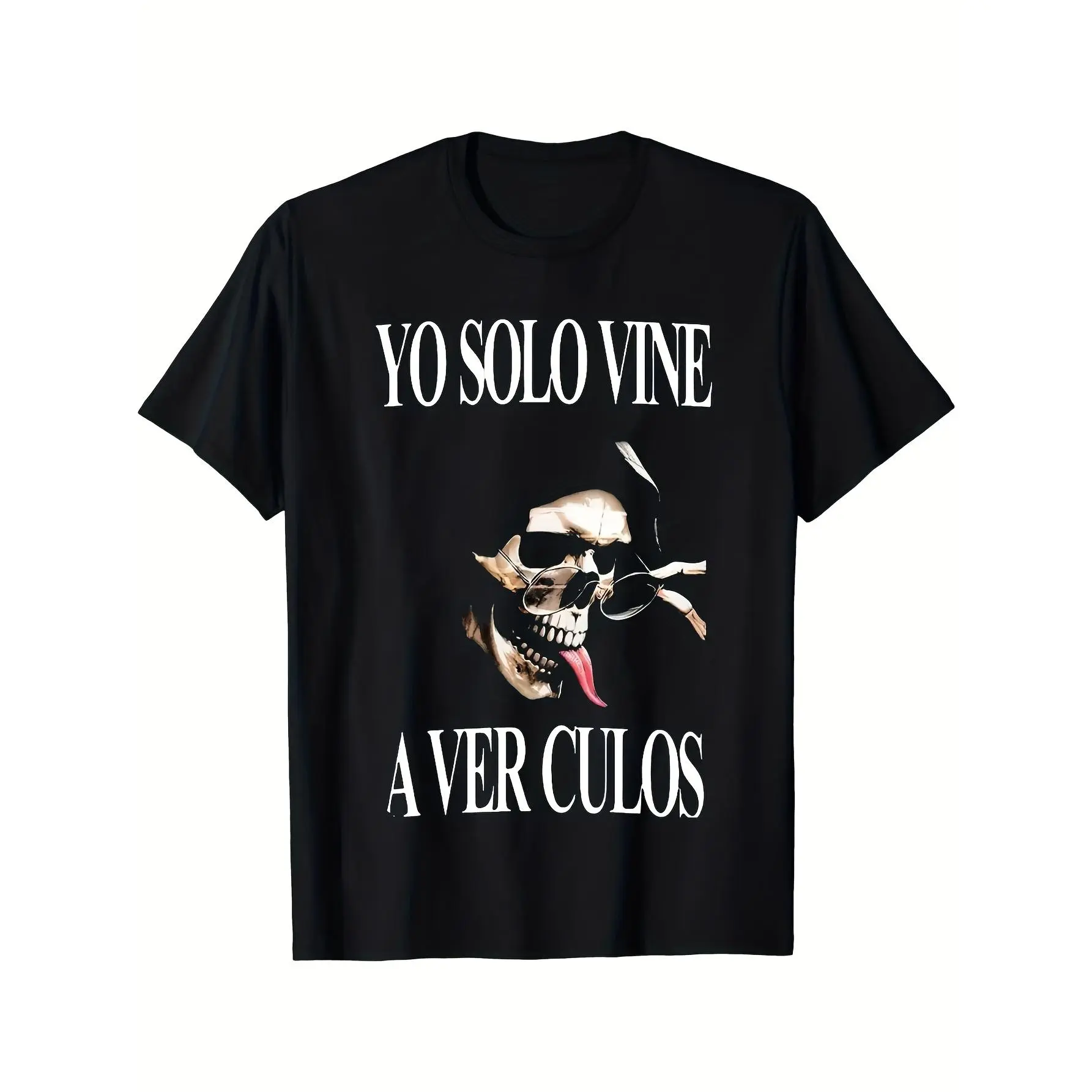 Unisex Cotton Crew Neck Casual Fit "Yo Solo Vine" Graphic T-Shirt, Humorous Spanish Pirate Skull Print Top, Multi-Size Short-Sleeve Birthday Gift Sport Top