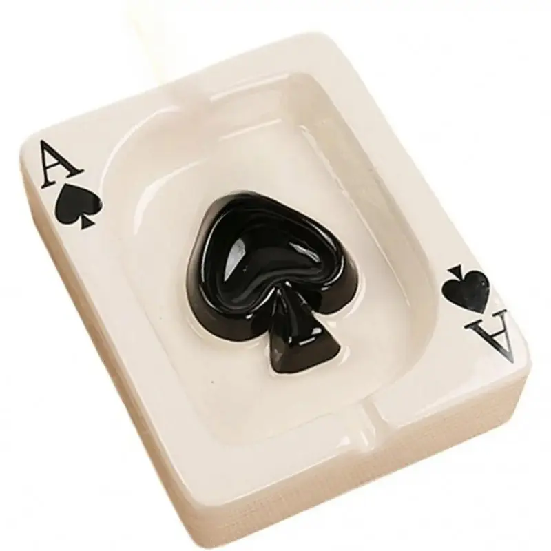 Handmade Creative Poker Ceramic Ashtray, Compact Smooth Home Decor Statue, Unique Room Decor, Portable Tabletop Container, Handcrafted Gift for Men, Unique Decor