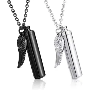 2Pcs Stainless Steel Memorial Keepsake Pendants with Angel Wing Charm Necklace for Cremation Jewelry