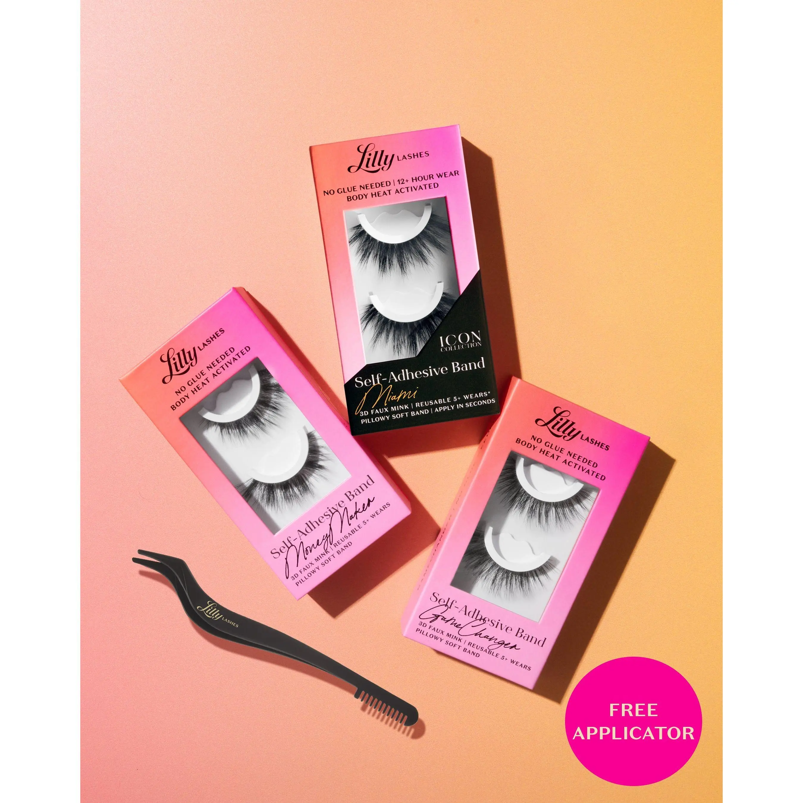 Self-Adhesive Eyelashes Trio | Lilly Lashes 3D Faux Mink | No Glue Needed, Body Heat Activated Self-Adhesive Eyelashes Trio | Lilly Lashes 3D Faux Mink | No Glue Needed, Body Heat Activated