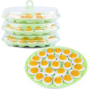 Deviled Egg Containers with Lid, 3 count Deviled Egg Platter Carrier Holder Trays with 66 Slots for Party and  Kitchen, Green