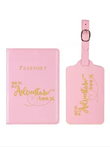 1 Set Simple Letter Pattern Pu Leather Passport Holder, with Luggage Tag, Travel Accessories for Women & Men for Travel