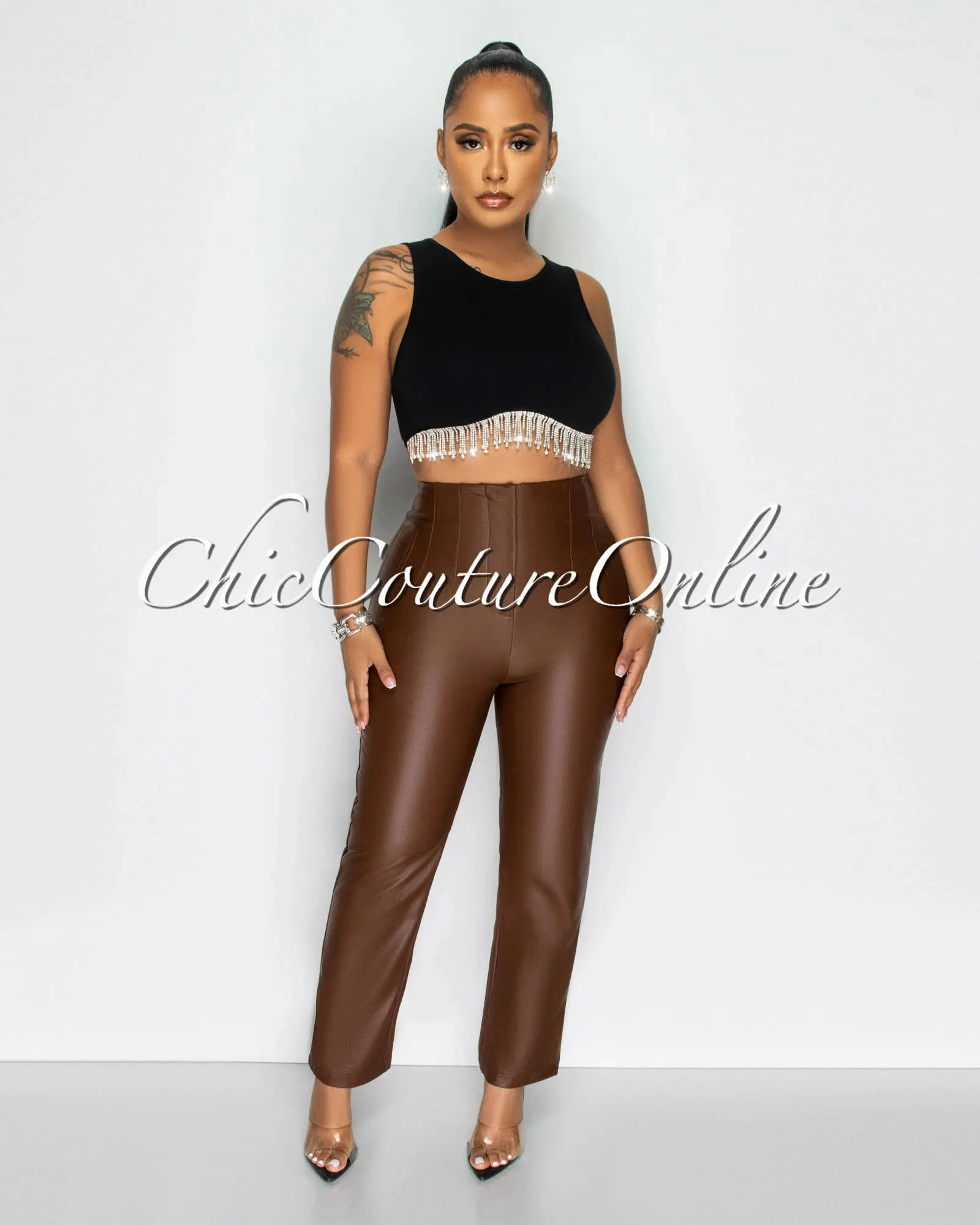 *Danya Brown Vegan Leather Pants