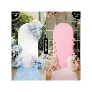 White&pink-4 x 7.2 ft, 1.2 x 2.2 m 6.6ft Wedding Arch Cover Dual-Sided Color Round Top Arch Backdrop Stands With Zipper Elastic Backdrop Cover For Birthday Party Ceremony Banquet Decor Hand Or Machine Wash Banners Cloth
