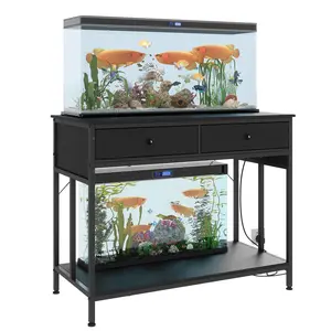 Garvee 40-50 Gallon Aquarium Stand with Power Outlet, 39.4'' x19'' Metal Frame Fish Tank Stand with Storage Drawers, Reptile Tank Stands Adjustable Height, 660LBS Capacity Black