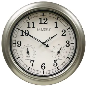 La Crosse 18 in. Plastic Analog Wall Clock - Weatherproof, Resistant, Metallic Finish Clock for Indoor/Outdoor Home Decor