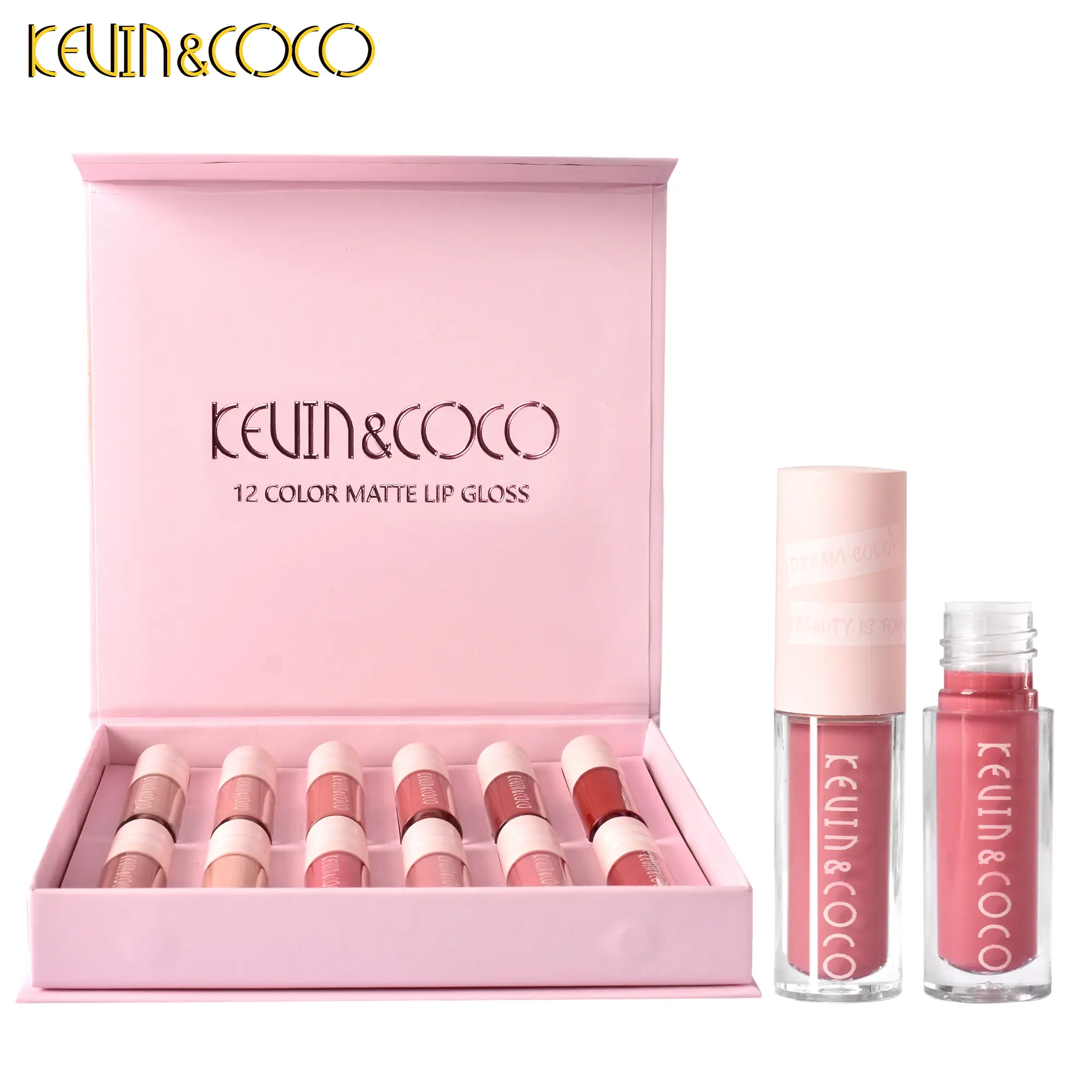 Kevin&Coco 12-Piece Pink Lip Gloss Set - Matte & Velvet Finishes, Long-Lasting Waterproof, Non-Stick Cups In Red & Pink Shades - Perfect Gift For Women sparkly lipgloss