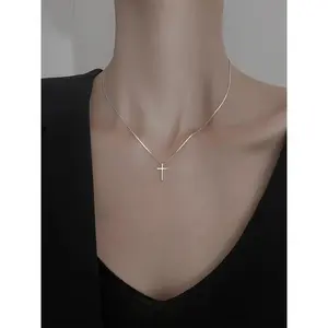 Fashion Easter Simple Cross Charm Pendant Necklace, Cross Necklace, Elegant Plain Thin Cross Link Chain Necklace for Women & Girls, Clavicle Matching Necklace, Versatile Accessory for Parties, Daily Wear