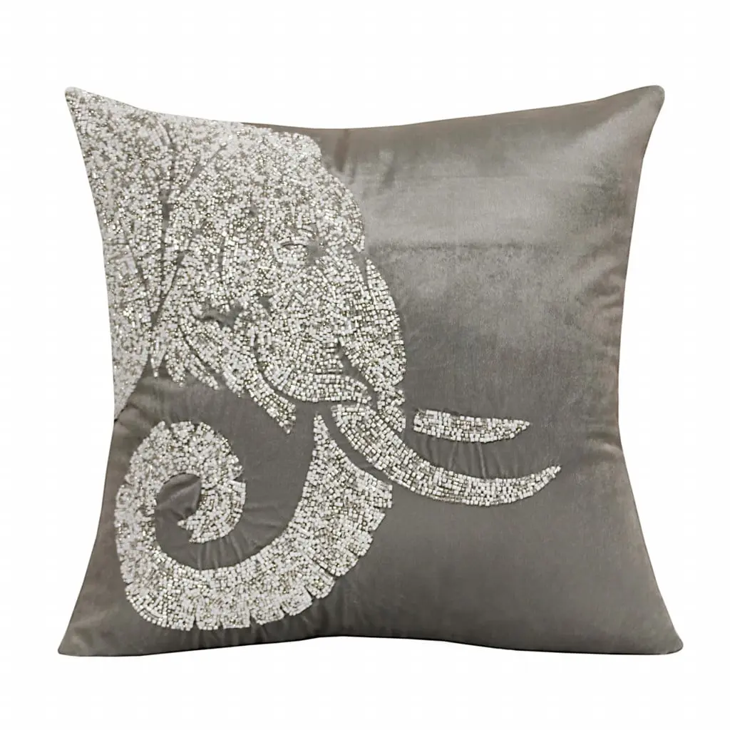 Set of 2 Square Creative Decorative Cushions - 20x20in Gray Elephant Motif Zippered Polyester Pillows with 360 Stand, for Contemporary Home Decor Indoor Use on Sofas