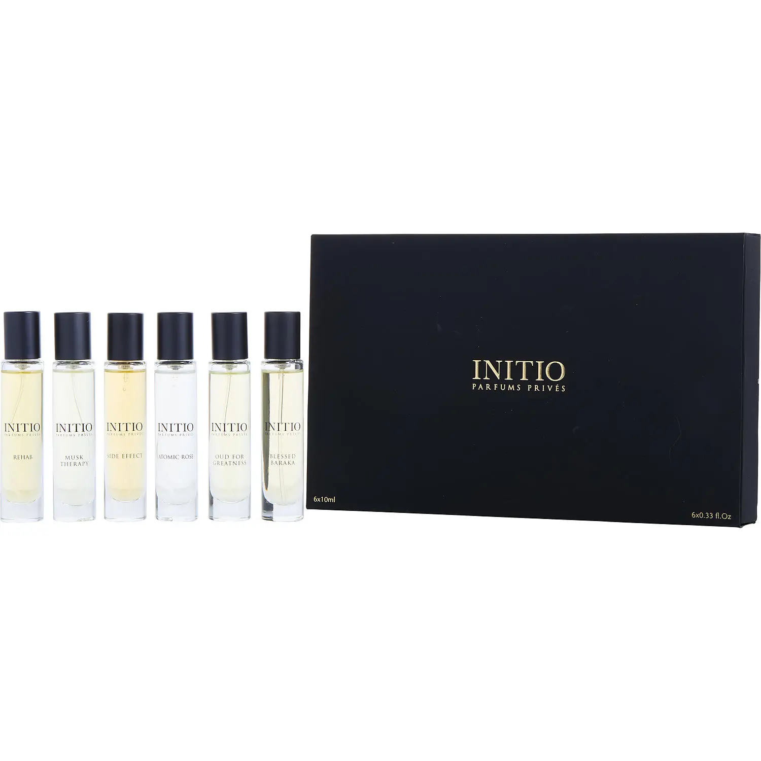 Initio Parfums Prives Variety Set-6 Piece Initiation Set With Rehab & Side Effect & Oud For Greatness & Musk Therapy & Atomic Rose & Blessed Baraka And All Are Eau De Parfum Spray 0.33 Oz Minis For Unisex