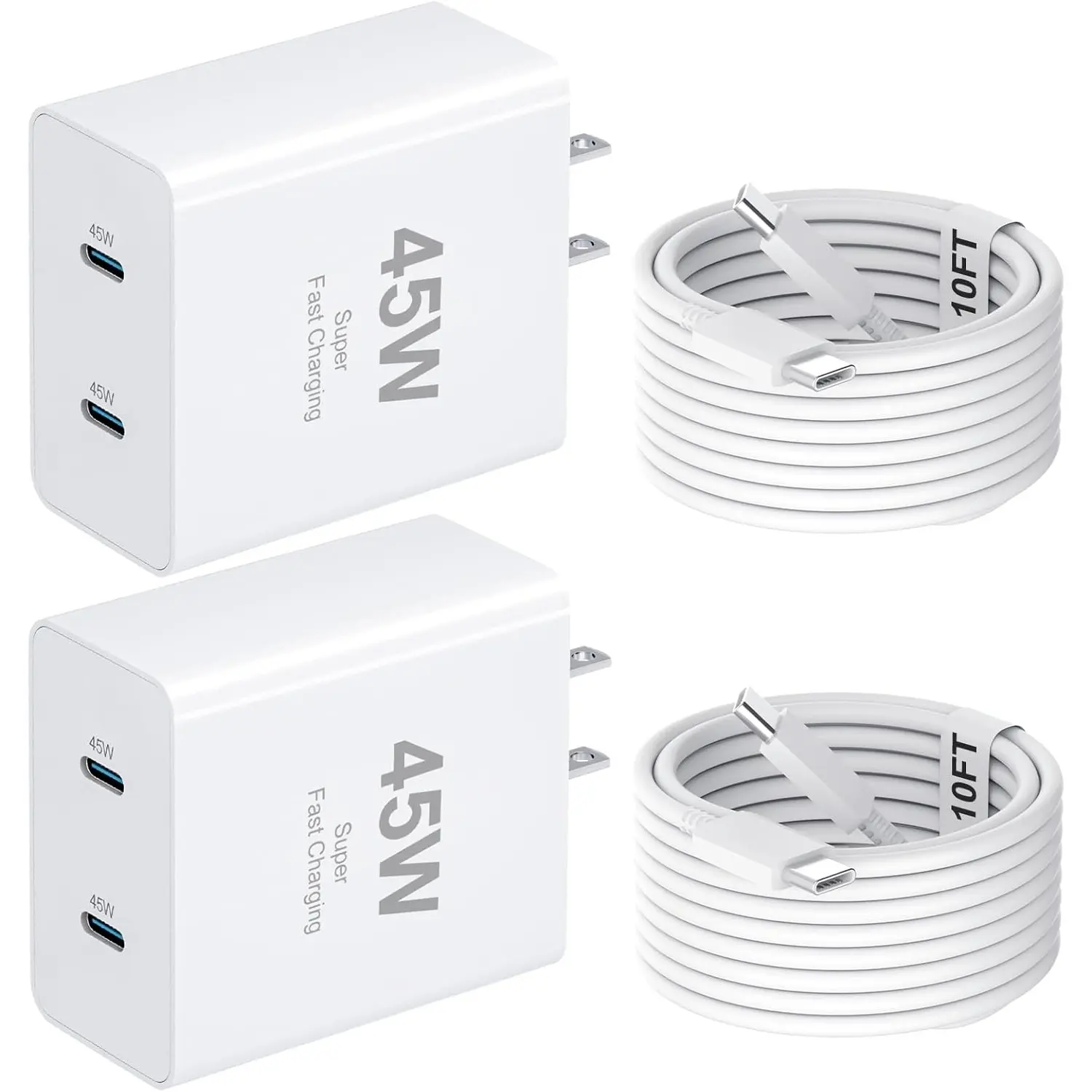 For iPhone 17/16 Pro Max Charger, 2Port 45W USB C For iPhone 17 Charger Block Fast Charging with 10FT Long Type C Cord Cable for iPhone 17/16 Pro/Pro Max/Plus, iPad Pro/Mini/Air, Galaxy S24/S23/S22Ultra