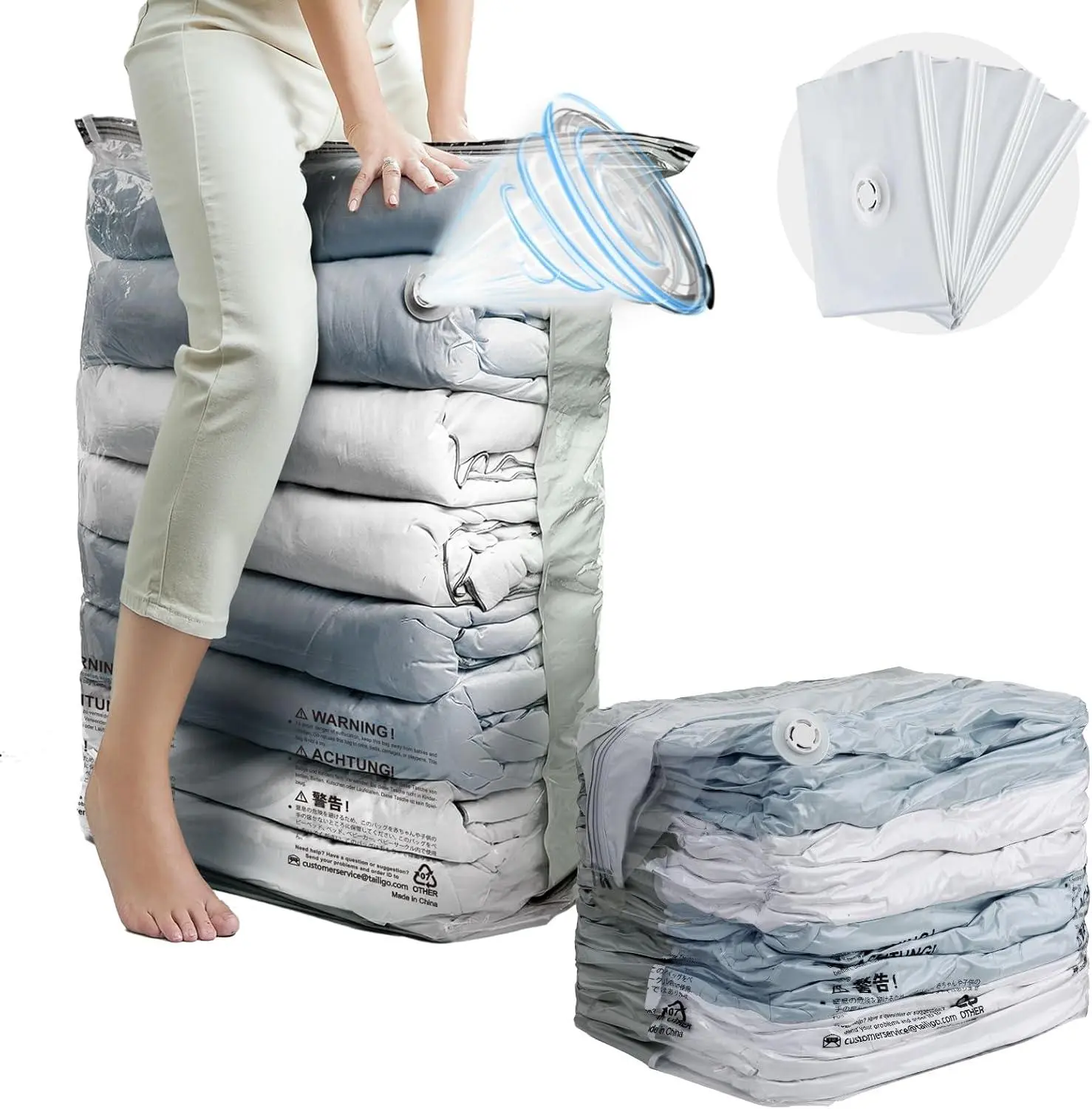 Vacuum Storage Bags (4-Pack Jumbo Extra Large Cream) - 31x40x15in Heavy-Duty Zippered Bags, Home Organizers with Larger Storage Capacity, Vacuum Packed for Comforters (Holds 3-5), Bedding, Clothing, Basements