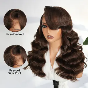 [Brown Side Part Wig] West Kiss Glueless Dark Brown Right Side Part Wigs Copper Orange LayerCut Body Wave 6x8 Lace Closure Wig Pre Cut Pre Plucked Human Hair Summervibes