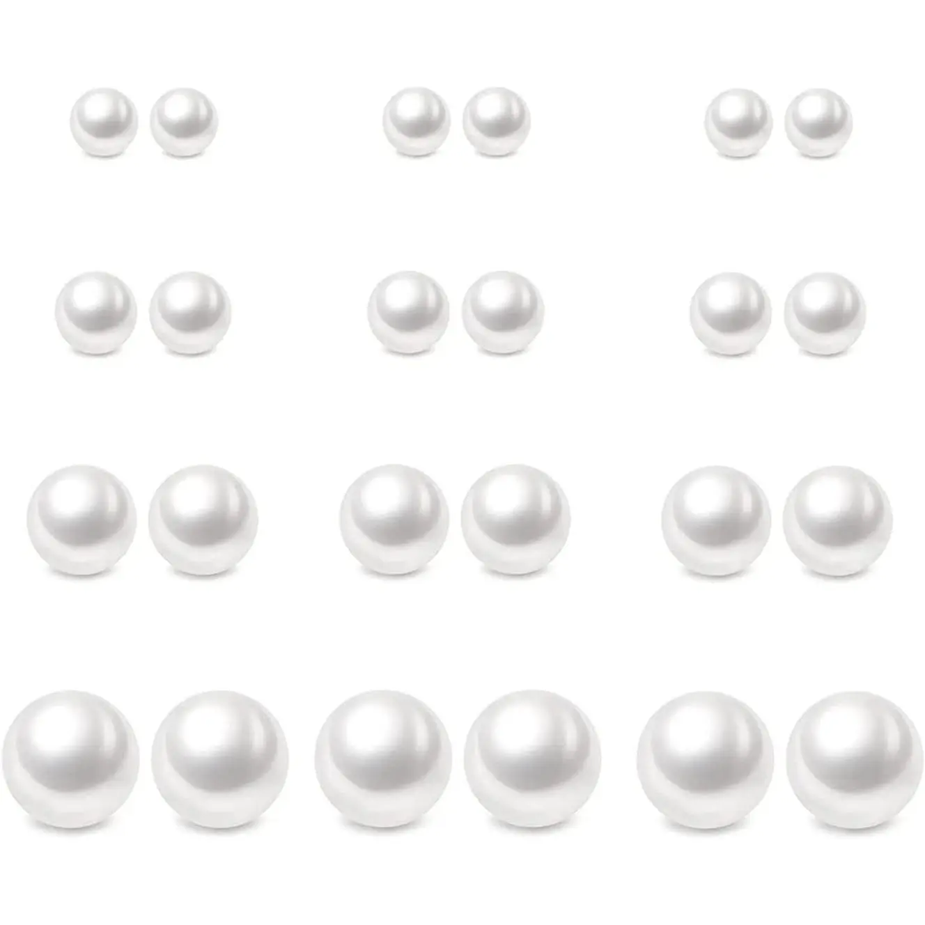12 Pairs Pearl Stud Earrings, Hypoallergenic Surgical Steel Round Ball Beads Stud Earrings Set for Women(6mm 8mm 10mm 12mm)
