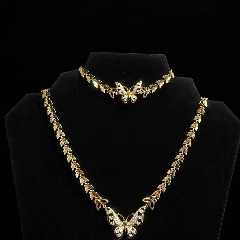 14K Gold-Layered Butterfly Necklace & Bracelet Set with Sparkling Zirconia | Elegant Design, Premium Finish & Long-Lasting Shine for Every Occasion