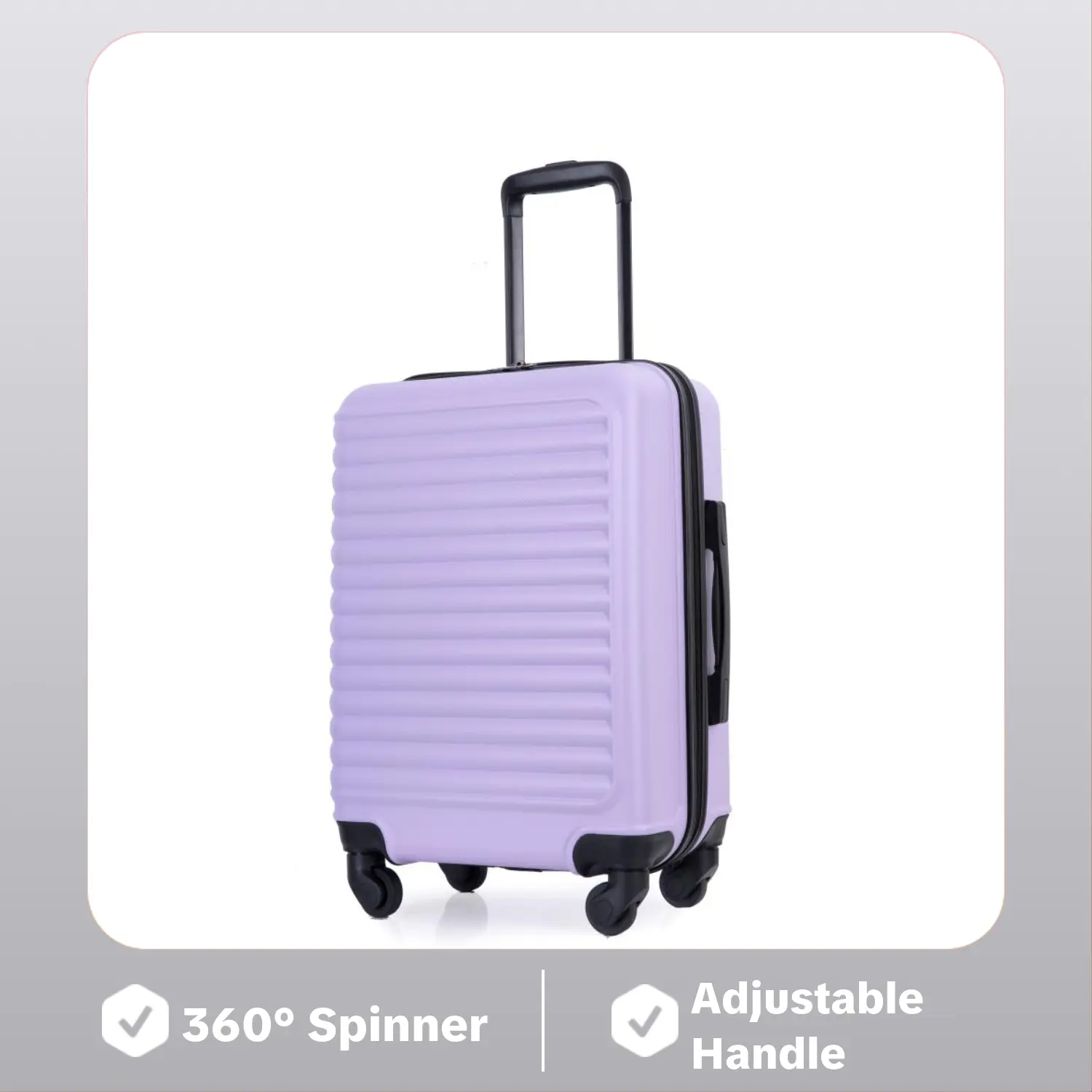 20-Inch Carry-On Luggage, ABS Hard Shell Suitcase, Lavender Purple, Lightweight, 360° Spinner Wheels, Wave Design for Travel