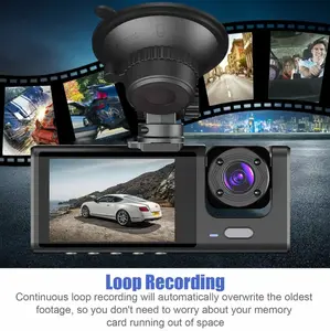 3 Lens HD 1080P Car Black Box WiFi Loop Recording Car DVR Camera Dashboard Night Vision Dash Cam for Car with Continuous Loop Recording and Easy Remote Access Automotive Driving Recorder Carplay Dash Cam