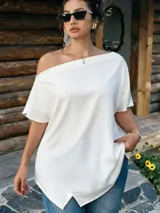 Women's Plus Size Shirt Short Sleeve Off-Shoulder Fashion Solid Casual T-Shirt Elegant Vacation Style Trendy Clothing for Women