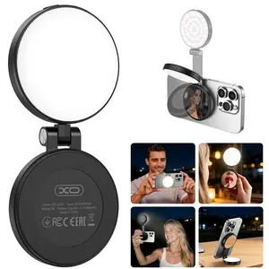 2026 New 3 in 1 Three-level brightness adjustable magnetic circular LED selfie fill light, rechargeable, foldable, with phone holder and mirror, compatible with various mobile phones, suitable for Vlog / live streaming fill light.