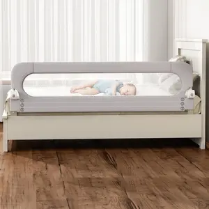 Foldable Toddler Safety Rail Guard - Oxford Cloth with Built-in Sponge, U-Base Anchor Reinforced System, Double Locks, Multi-Size Fit for Twin, Full Beds (Grey, 71"x23.6") | Baby Safety Rails