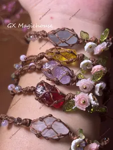 GX Magichouse Women's Elegant Natural Stone Woven Bracelet - 16-20cm Adjustable Size Synthetic Rope, Hand-Woven Design, Stone Accents, Ideal for Daily Wear, Valentine's Day