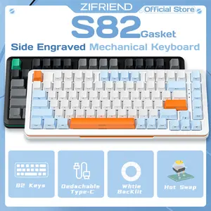 ZIFRIEND S82 82 Keys Gasket Mechanical Keyboard Wired 75% Layout PBT Keycaps Gaming Keyboards Side Engraved 3 Pin Hot Swappable Linear Noah Silver Switch